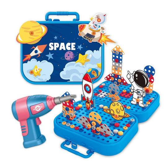 Space Construction Building Toys for Kids with Electric Drill, Take Apart Tool Set, DIY Puzzle STEM Learning Toy